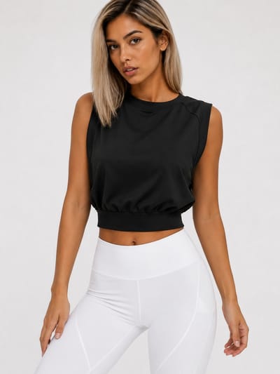 SparkNine Rebel top - loszittend - met tailleband - XL - zwart - mouwloos - crop top - casual top - stijlvol & ademend