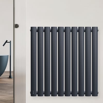 Blumfeldt Heizkörper Middenaansluiting - 462 W Wandheizkörper, Staal Poedercoating, Enkel, Energiebesparende Warmwaterwerking, Design-Heizkörper Voor Bad & Woonruimtes, 60x60 cm, Antraciet