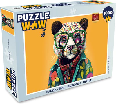Puzzel Panda - Bril - Bloemen - Hippie - Legpuzzel - Puzzel 1000 stukjes volwassenen