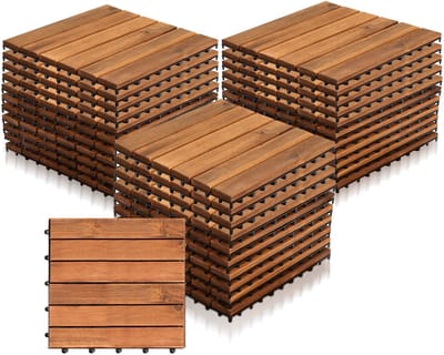 Akazienhout Terrastegels 30x30cm FSC-gecertificeerd 99 Stuks = 9m² Kliksysteem Zonder Gereedschap