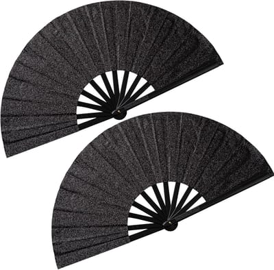 LISM-Twee grote, glanzende zwarte vouwventilatoren in Chinese stijl, Geschikt voor Tai Chi, dansen, feesten, huwelijksgeschenken, doe-het-zelf-decoraties en huisdecoratie.