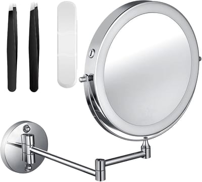 9 Inch Verlichte Cosmeticaspiegel - 3x Vergroting - Oplaadbare Wandspiegel Met 3000mAh Batterij - 3 Verstelbare Lichtkleuren - 360° Draaibaar - Pincet Inclusief - Cadeau Voor Make-Up Liefhebbers