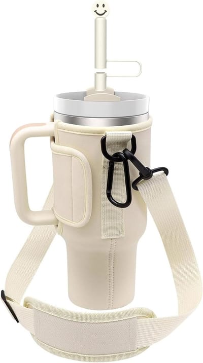 Draagtas voor 40oz Waterfles met Verstelbare Schouderband en Carabiner, Ideaal voor Wandelen, Kamperen en Reizen, Wit, Modern Design
