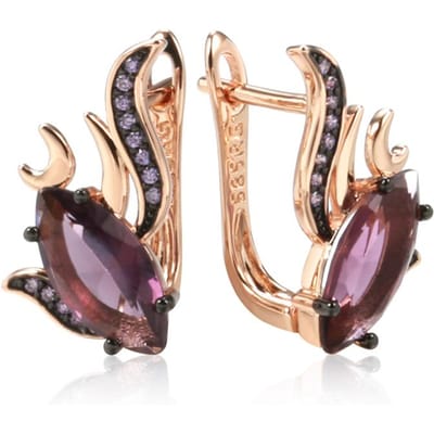 Boucles d'oreilles pendantes en zircon naturel violet pour femmes, uniques, plaqué or rose et noir, bijoux de mariage vintage beige