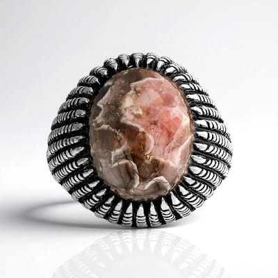 Cavill - Zilveren Ring 925 Sterling Zilver - 4,136 ct Ovale Rhodochrosiet - Antiek Vintage Handgemaakt Uniek Sieraad