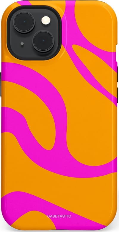 Casetastic Hoesje Geschikt voor Apple iPhone 15 Magsafe - Stijlvolle Beschermende Duo-layer Case - Zonnige Zebra Roze-Oranje