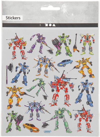 Stickers, transformers, vel 15x16,5 cm, ca. 19 stuk, 1 vel