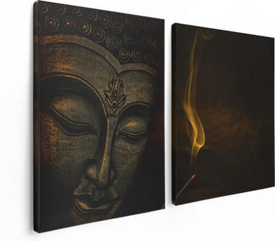 Artaza Canvas Schilderij Tweeluik Boeddha Beeld Met Wierook - 120x80 - Foto Op Canvas - Canvas Print