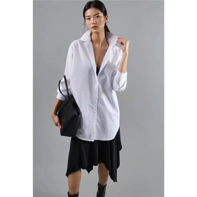 Knoopsluiting Poplin Shirt met Lange Mouwen