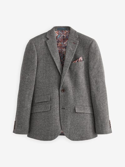 Next - Heren - Slim Fit - Signature Nova Fides Blazer van wolblend met visgraatmotief - Grijs