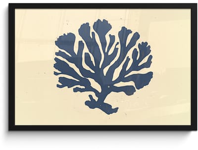 Poster in lijst - Fotolijst 60x40 cm - Posters - Blauw koraal - Vertakkingen - Beige - Posterlijst zwart - Decoratie - Wanddecoratie woonkamer - Muurdecoratie slaapkamer