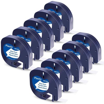 Dailygoods- Label Tape 12mm x 4m - Compatibel met Dymo Letratag - 10 Pack - Zwart op Wit - Plastic - Voor LT-100H LT-100T LT-110T XR - Etiketten