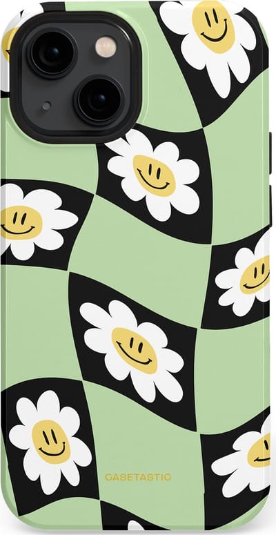 Casetastic hoesje geschikt voor Apple iPhone 13 mini - MagSafe - Dubbellaagse bescherming - Golvende madeliefjes - Fashion Case - Mintgroen Zwart Wit Beige