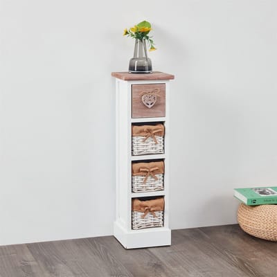 Ladekast FLOWER, paulowniahout wit/bruin, met 1 lade en 3 manden