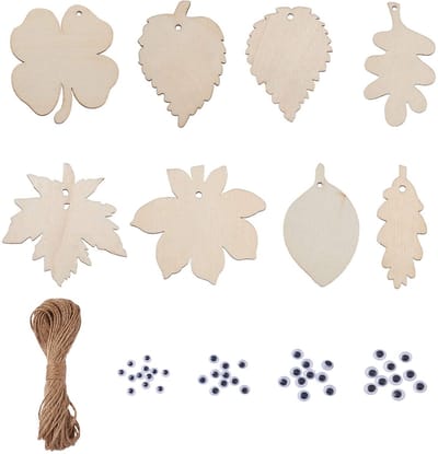 Dailygoods- Houten Bladeren 40 Stuks - Onvoltooide Houten Uitsparingen - Bladvorm Ornamenten - DIY Decoratie - Voorgeboord Houten Plakjes - Inclusief 120 Wiebelende Ogen