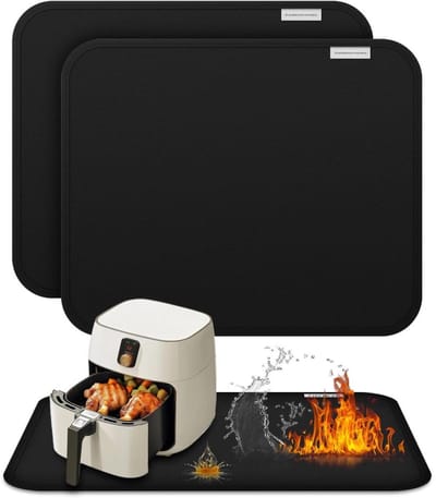 GELLDG 2 stuks - Hitzebestendige onderlegger en vuurvaste isolatiemat - 45x38cm - Herbruikbaar, hitte- en vuurbestendig, geschikt voor buitenbarbecues - Vezeldoek - Geschikt voor friteuses, koffiezetapparaten en hete keukenonderdelen