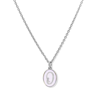 New Bling 9LA-20059-O Zilveren Ketting met Letterhangertje - O - Ovaal - 12x8,8mm - Emaille - Lila - Initiaal sieraad - Rhodium - Zilver