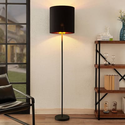 Lindby - vloerlamp - 1licht - stof, metaal - H: 179 cm - E27 - zwart, goud
