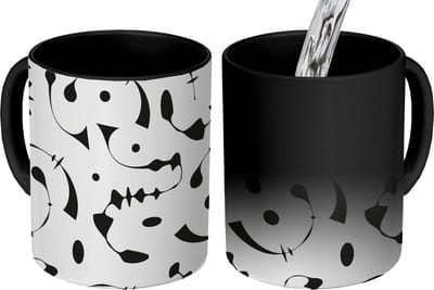 Magische Mok - Foto op Warmte Mokken - Koffiemok - Line Art - Abstract - Zwart Wit - Patroon - Magic Mok - Beker - 350 ML - Theemok