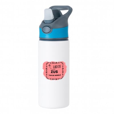 Hacebo® - liefste zus van de wereld waterfles met rietje blauw - Zus - de liefste zus - verjaardag - cadeautje voor zus - kado - geschenk - water fles - 650ML