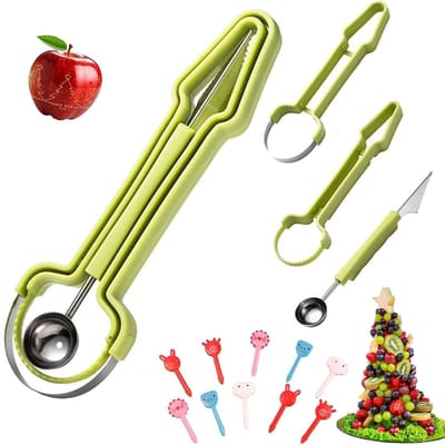 Dailygoods - Fruitsnijder Set 11 Stuks Meloensnijder met Fruitprikkers | 3-in-1 watermeloen snijder met dieren fruitprikkers voor fruitsalade, picknick, camping, feest en keuken