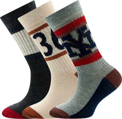 Ewers Kindersokken Ewers - Set / 3-Pack - Oker 36 & Band met Strepen & NY - Beige & Bruin & Donkergrijs & Rood-23/26