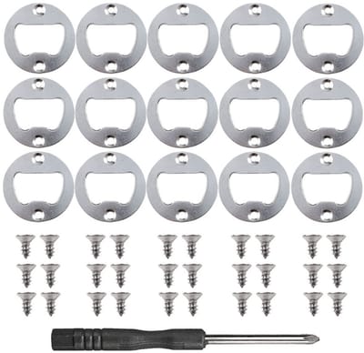 VT Goods - Roestvrijstalen flesopener - Bierflesopener - Duurzaam en robuust - Zilver - Inzetstukken voor schroeven - 15 stuks - Geschikt voor hobby...