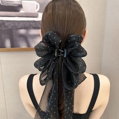 Pince à cheveux à grand nœud pour femmes, pince à cheveux de tempérament Super féerique, accessoires pour cheveux doux noir