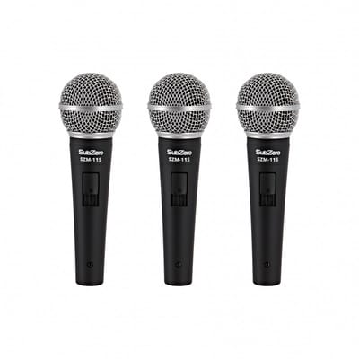 SubZero SZM-11S Dynamic Vocal Microphone with Switch, 3 Pack