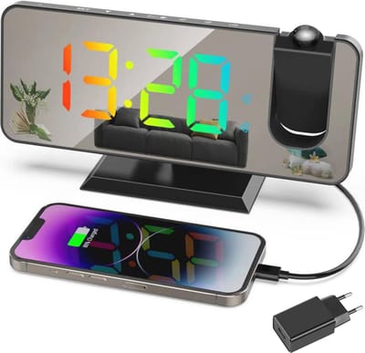 Digitale Projetiewekker met RGB-display en USB-oplaadpoort - Zwart