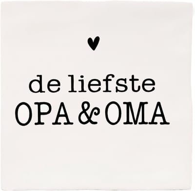 Snoes Spreuktegel – De liefste OPA & OMA – Wit met Zwart – Inclusief Plakhaakje – Handgemaakt Spaans Keramiek 10x10 cm – Cadeau Grootouders – Zwangerschapsaankondiging