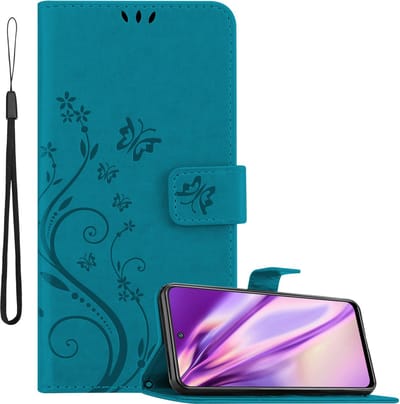 Cadorabo Hoesje geschikt voor Xiaomi RedMi NOTE 10 5G / POCO M3 PRO 5G in BLOEMEN BLAUW - Beschermhoes in bloemmotief met magnetische sluiting, standfunctie en kaartsleuven Book Case Cover Etui
