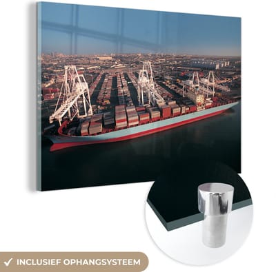® Glasschilderij 180x120 cm - Schilderij acrylglas - Haven van het Noord-Amerikaanse Oakland in Californië - Foto op glas - Muurdecoratie woonkamer - Wanddecoratie slaapkamer - Schilderijen
