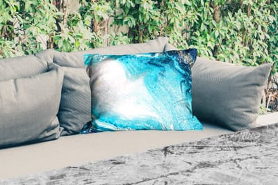 Buitenkussens - Tuin - Marmerlook - Blauw - Goud - Luxe - Glitter - Marmer - 50x30 cm