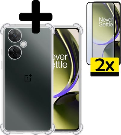Hoesje - Met Screenprotector - 2 Stuks - Geschikt voor OnePlus Nord CE 3 Lite - Sterk & Shockproof - Siliconen Case - Back Cover - Telefoon Hoes - Shock Proof - Telefoonhoesjes - Transparant