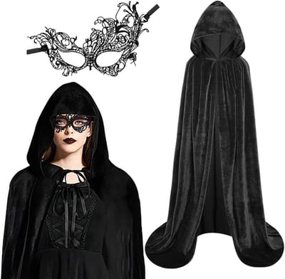 Heksen Cape met Kap voor Halloween en Kerst, Luxe Fluwelen Lange Cloak voor Kostuum en Feestjes