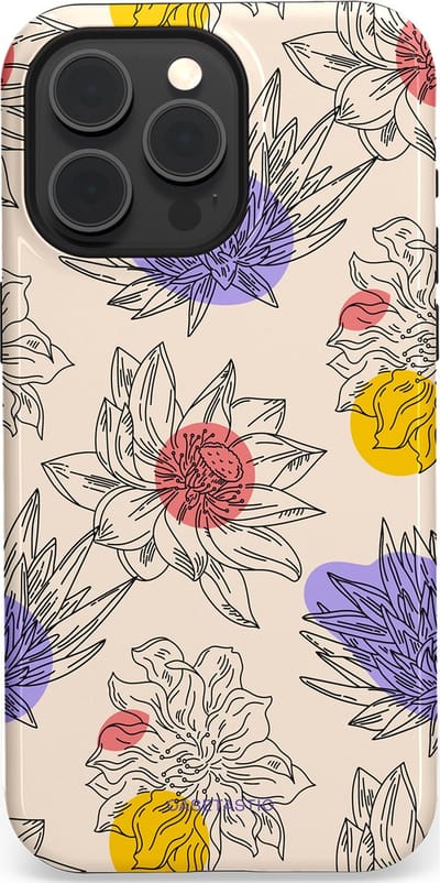 Casetastic Hoesje Geschikt voor Apple iPhone 15 Pro Max Magsafe - Stijlvolle Beschermende Duo-layer Case - Bloemenschets