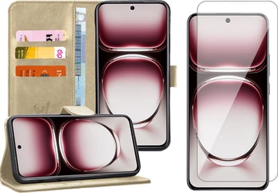 Hoesje geschikt voor Oppo Reno 12 - Screenprotector Glas - Portemonnee Book Case Goud