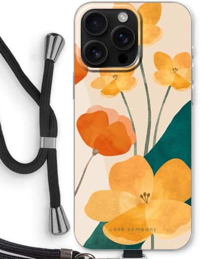 Case Company® - Hoesje met koord geschikt voor iPhone 16 Pro Max hoesje met Koord - Amber bloom 2 - Telefoonhoesje met Zwart Koord - Bescherming aan alle Kanten en Over de Schermrand