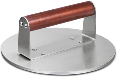 Famanu – Zware hamburgerpers RVS 1, 1 kg, smash burger pers met houten handvat, ideaal voor vlees, steak en spek