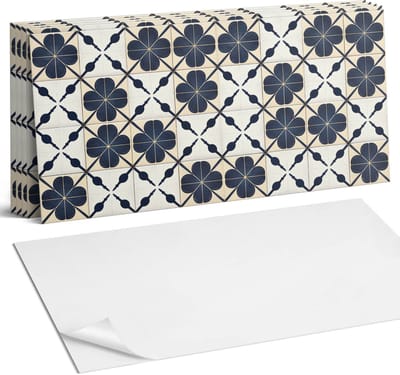 Coloray Plaktegels - Bloemenpatroon op de achtergrond Wandtegel Zelfklevend - 60 cm x 30 cm - Marine Plaktegels - 6 stuks - Rechthoek PVC Tegels - Plaktegels Keuken - Zelfklevende Vloertegels Badkamer - Vinyl Tegels - Zelfklevende Wandtegels