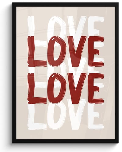 Poster in lijst - Fotolijst 50x70 cm - Posters - Love - Rood - Tekst - Posterlijst zwart - Decoratie - Wanddecoratie woonkamer - Muurdecoratie slaapkamer
