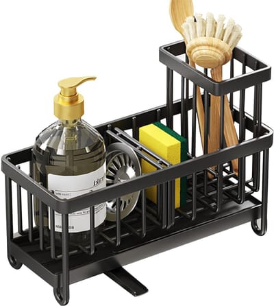 Dailygoods - Spoelbak-Organizer, Keukensponshouder, Gootsteenorganizer Met Afneembare Borstelhouder, Spoelorganizer, Roestvrij Staal, Keukenorganisatie