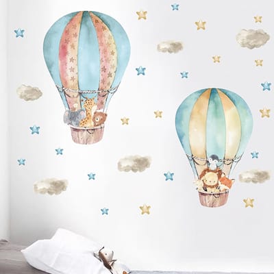 Muursticker Luchtballoon met jungle dieren| Aquarel | Stickers zelfklevend | Kinderkamer |Babykamer | slaapkamer | Meisje | Jongen | Huis inrichting | Stickerkamer®