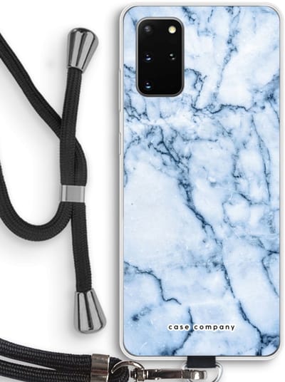 Case Company® - Hoesje met koord geschikt voor Samsung Galaxy S20 Plus hoesje met Koord - Blauw marmer - Telefoonhoesje met Zwart Koord - Bescherming aan alle Kanten en Over de Schermrand