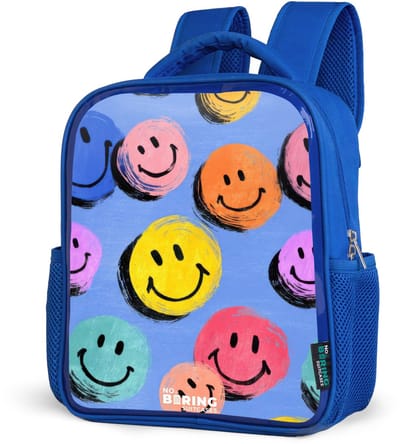 NoBoringSuitcases.com® - Rugzak blauw - Schooltas jongens - Een speels en kunstzinnig patroon van kleurrijke smileys - Kinder rugtas jongen - Boekentas kind - Kinderrugzak voor school - Schoolrugzak
