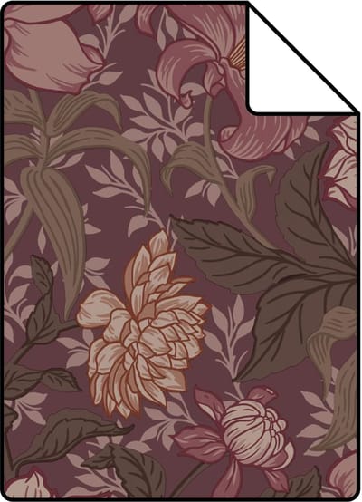 Proefstaal ESTAhome behang vintage bloemen donker paars - 26.5 x 21 cm - 131851-S