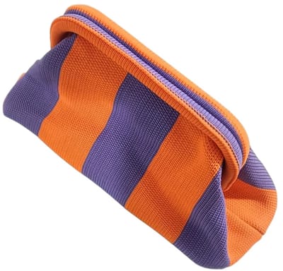 Without Lemon – Geweven Clutch - Tas - Ibiza stijl - Stijlvol & Functioneel - Voor Werk, Uitgaan, Vakantie of Stranddag - Make up Tas - 29x22x10cm - Gestreept Oranje Paars