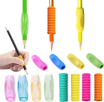Ergonomische pen grips voor kinderen - 12 stuks silicone en schuim, ideaal voor links- en rechtshandigen, schrijfhulpmiddelen voor betere grip en comfort