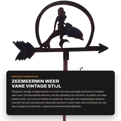 Dailygoods- Weervaan Vintage Stijl - Metalen Windwijzer - 50x30cm - Roestvrij staal - Weerhaak - Tuin Decoratie